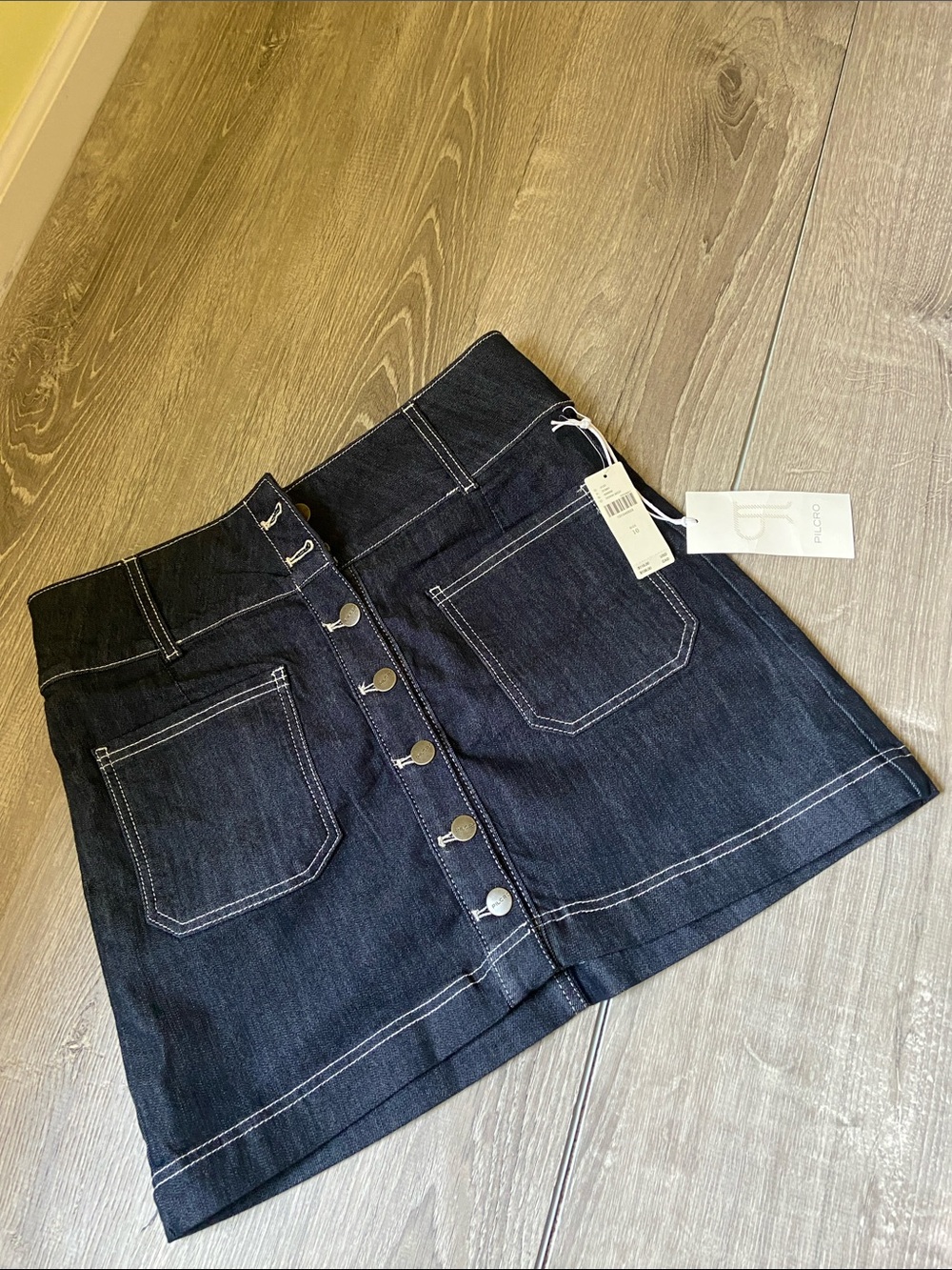 Dark Blue Denim Button-Front Mini Skirt